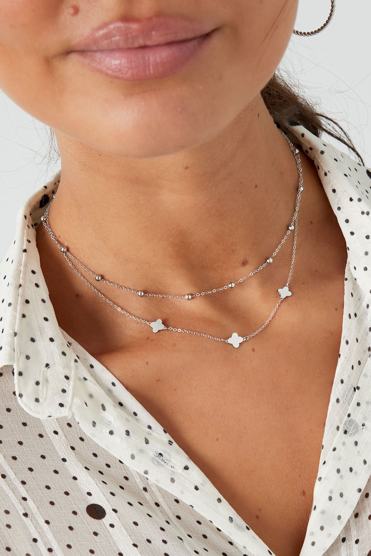 ketting dubbel klaver/bolletjes