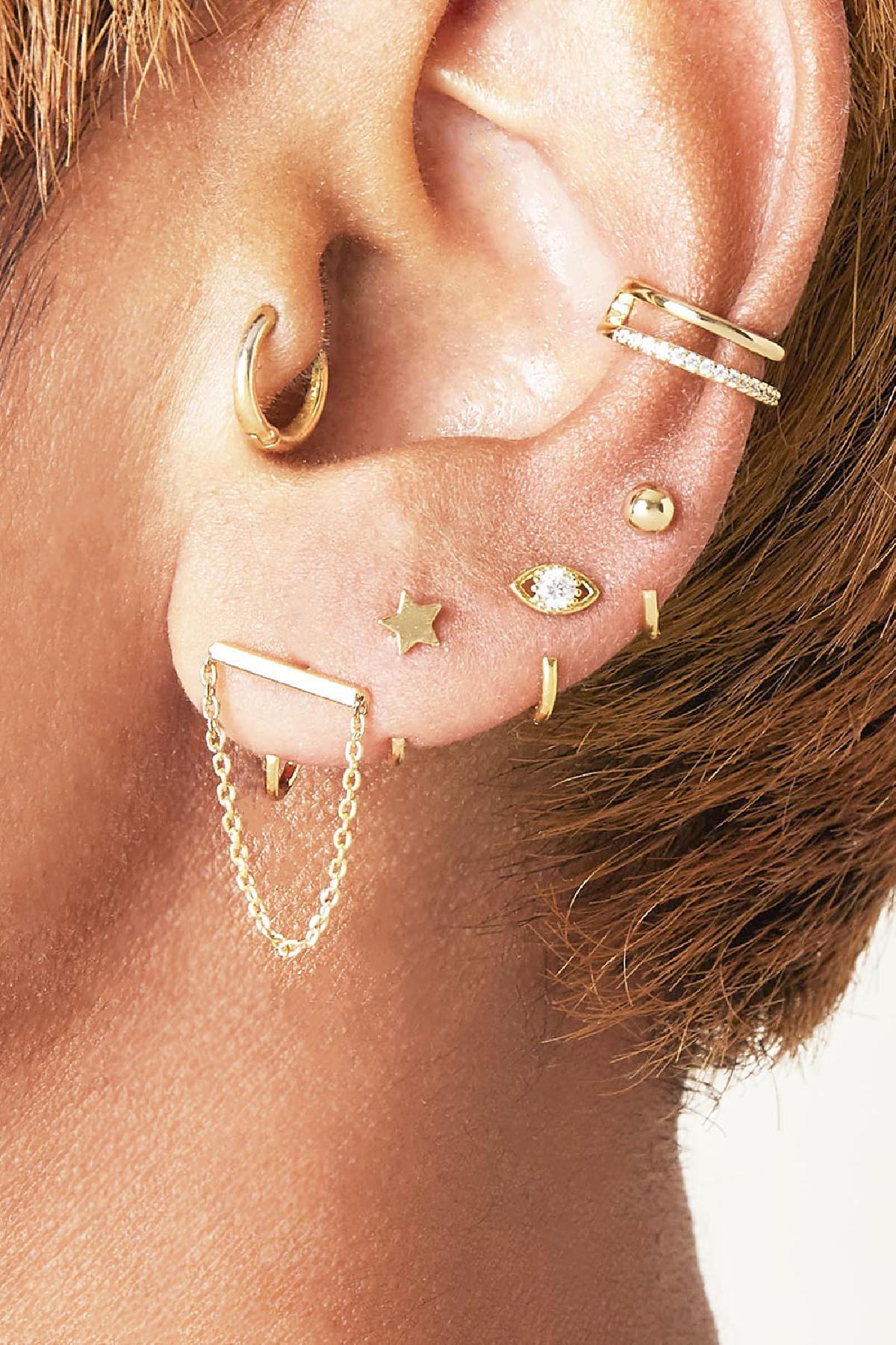 Earcuff Double Up Goud kleur Koper