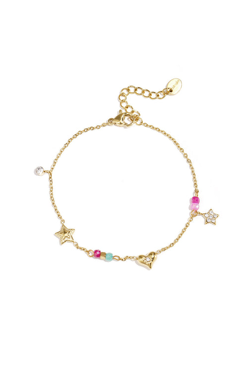 Bedelarmband met hart, ster, steentjes en kraaltjes