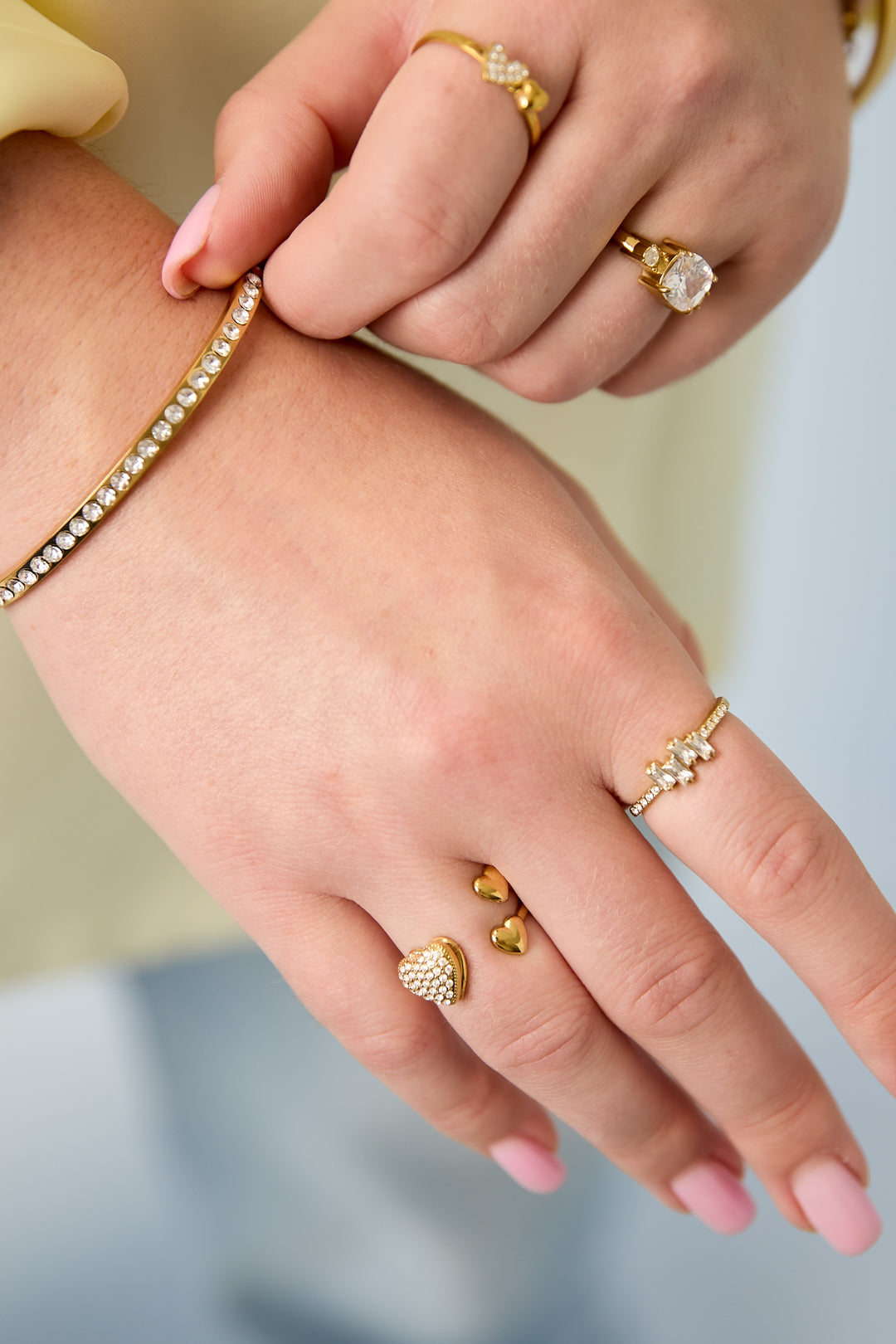 Elegant Adjustable Rhinestone Heart Ring