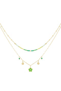 Elegant Multi-Layered Green & Fuchsia Necklace