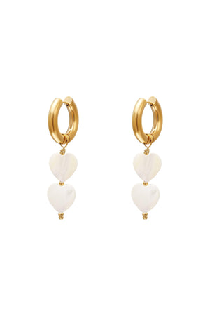Parelhartjes oorbellen - #summergirls collection Wit Goud kleur Schelpjes