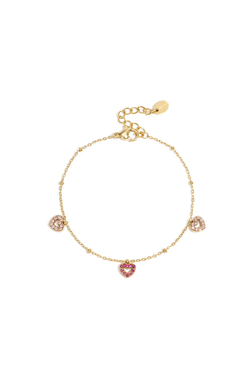 Armband met roze steentjes in hartjes
