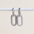Lumina oorbellen zilver, roestvrijstalen ovale schakel oorbellen met glinsterende steentjes, dames sieraden