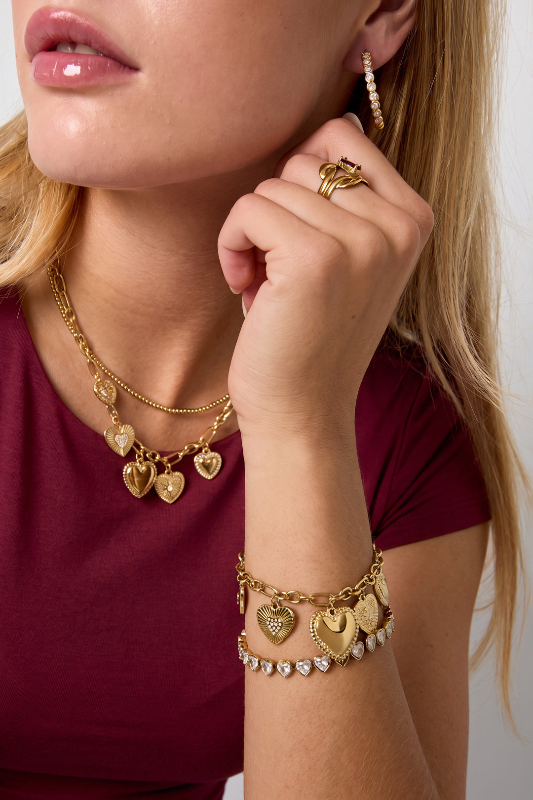Roestvrijstalen bedelarmbanden met hartje, eenvoudige dagelijkse serie, dames sieraden