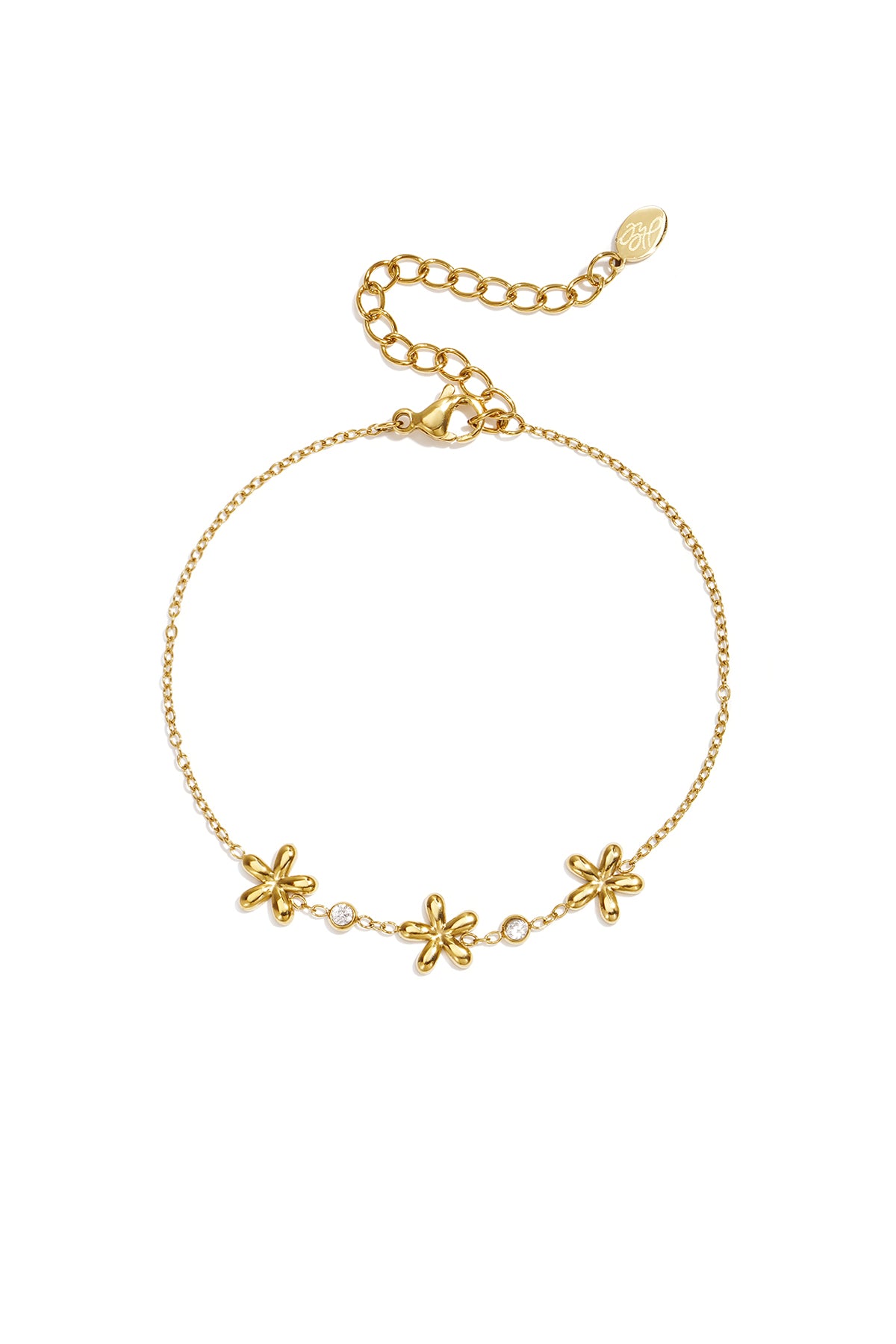 Elegant Gold Color Rhinestone Flower Charm Bracelet