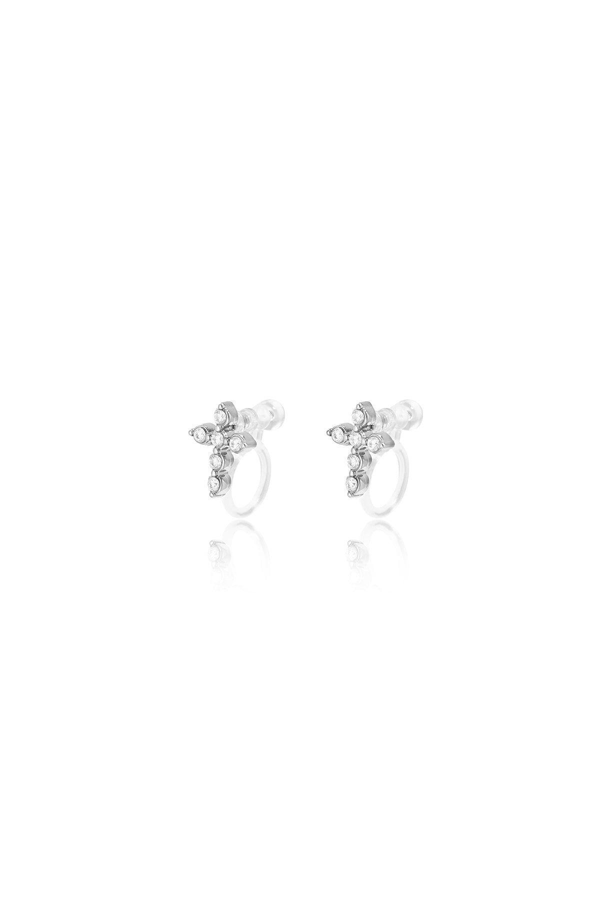 Clipoorbellen van roestvrij staal met kruisje, eenvoudige dagelijkse sieraden uit de Simple Series voor dames.