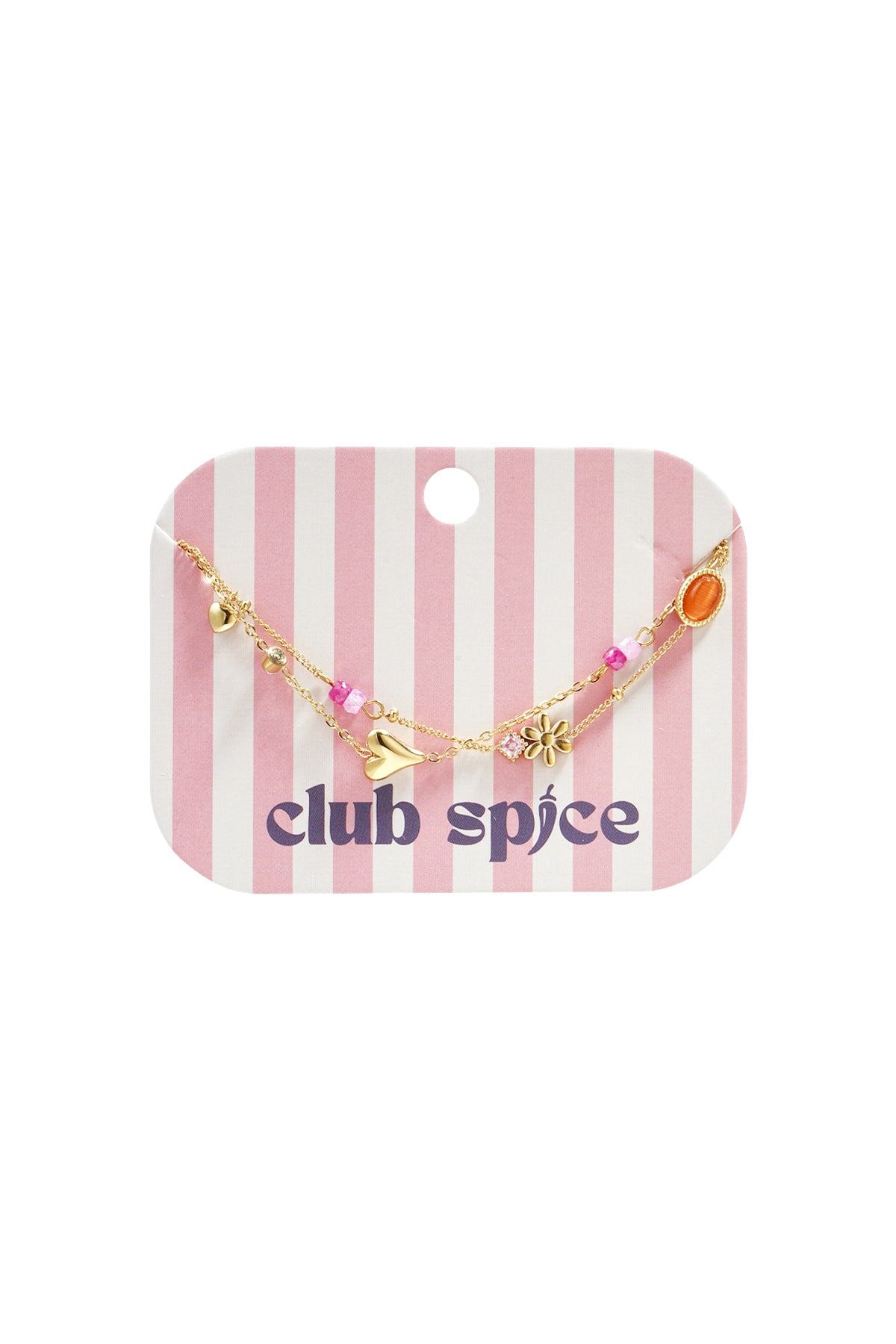 Dubbele armband met variërend hangers, kralen en steentjes