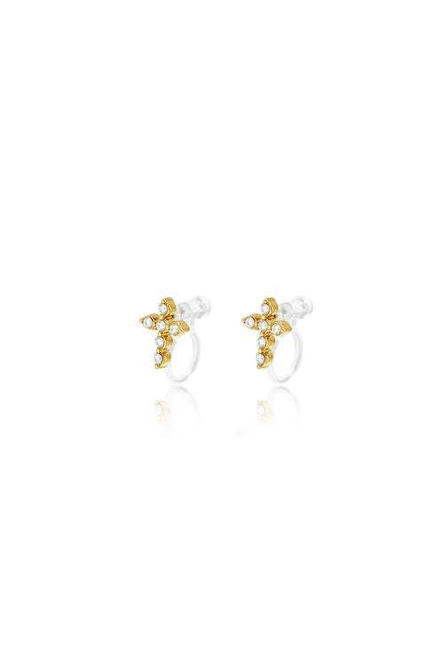 Clipoorbellen van roestvrij staal met kruisje, eenvoudige dagelijkse sieraden uit de Simple Series voor dames.