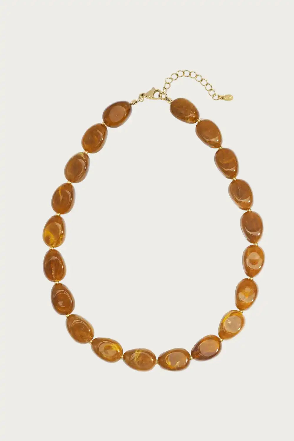 Amara – Ketting – Amber – Stainless Steel met ovale amberkleurige kralen en verstelbare sluiting, perfect voor een stijlvolle look.