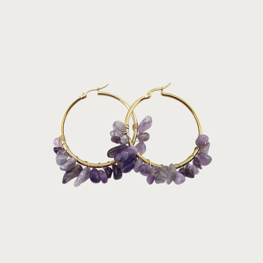 Amethyst - Natuursteen - Oorbellen - Stainless Steel