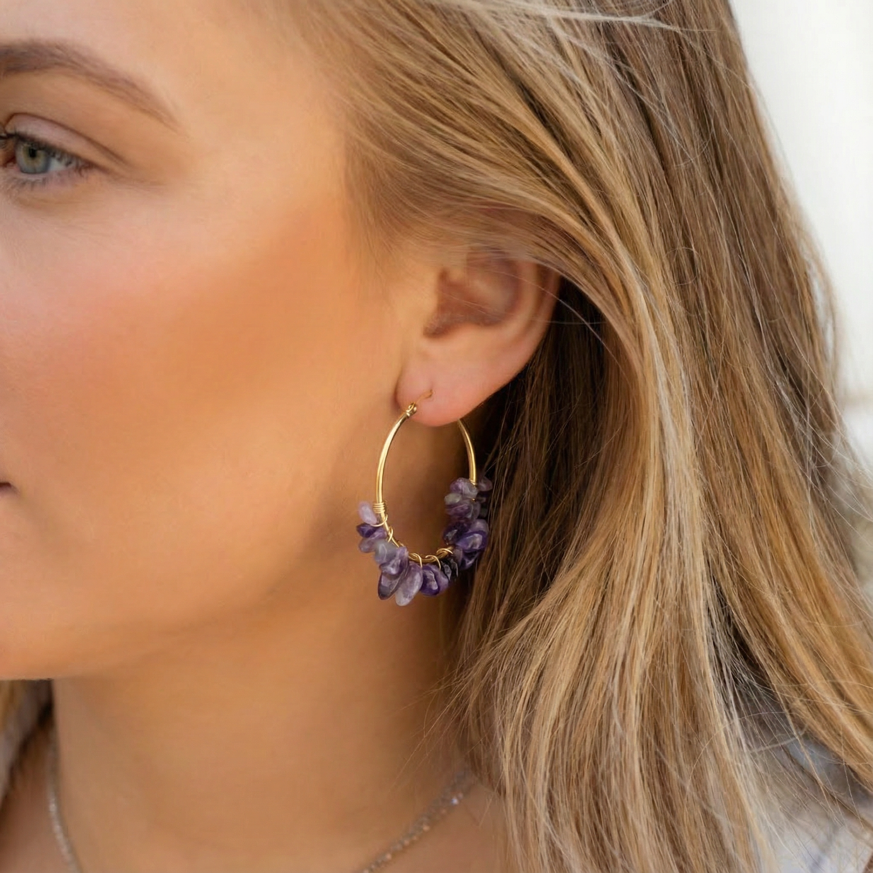 Amethyst - Natuursteen - Oorbellen - Stainless Steel