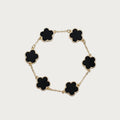 Belle armband black stainless steel met gouden ketting en zwarte klaverbedels