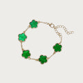 Gouden roestvrijstalen armband met groene klaver vormige bedels, verstelbare sieraden voor vrouwen