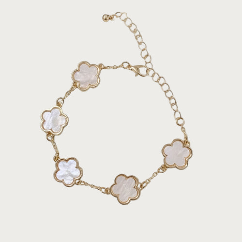 Belle armband wit roestvrij staal met bloemhangers, elegante dames sieraad