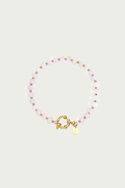 Lichtroze armband van natuursteen kralen met gouden sluiting en detail voor dames, elegante sieraden