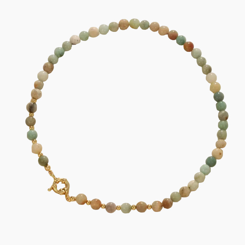 Elara kralenketting van natuursteen met diverse groene en aardetinten kralen en een gouden sluiting, new arrival NH08