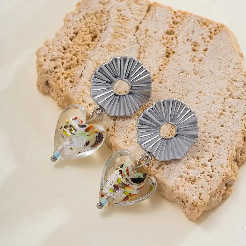 Glass Heart Drop – Oorbellen – Stainless Steel