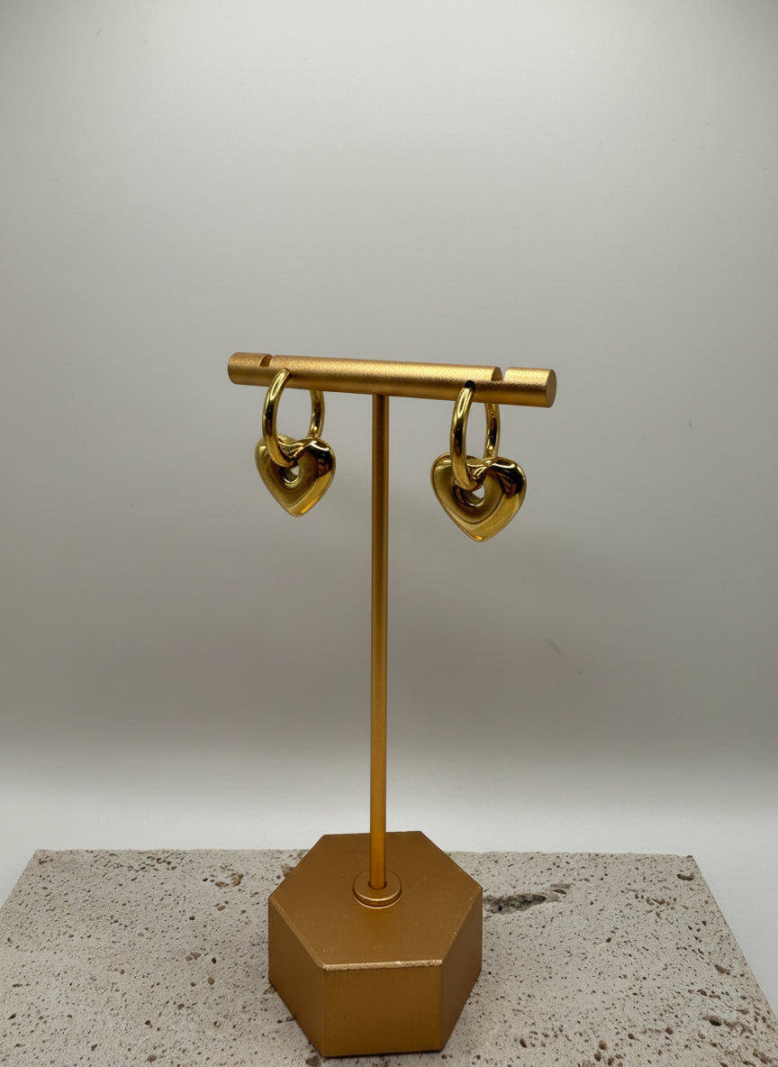 Heart Loops Earrings - Stainless Steel - Red