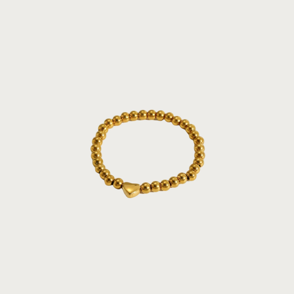 Gouden Stainless Steel kralen armband met hartje, dames sieraad