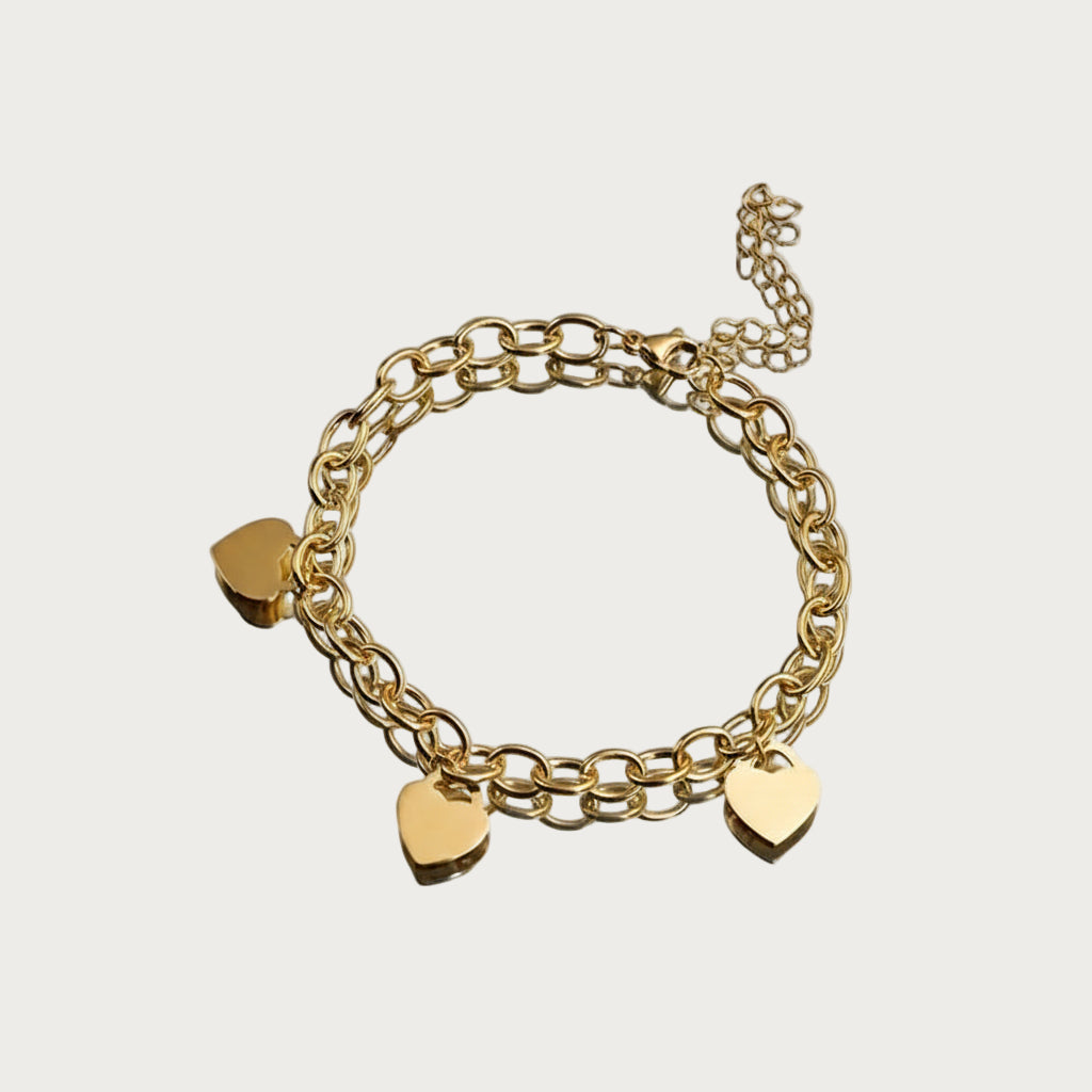 Gouden Heartlink armband van RVS met meerdere harten bedeltjes, dames sieraden fashion