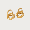 Gouden Hexa Drop oorbellen van stainless steel met honingraat design voor dames, trendy sieraden