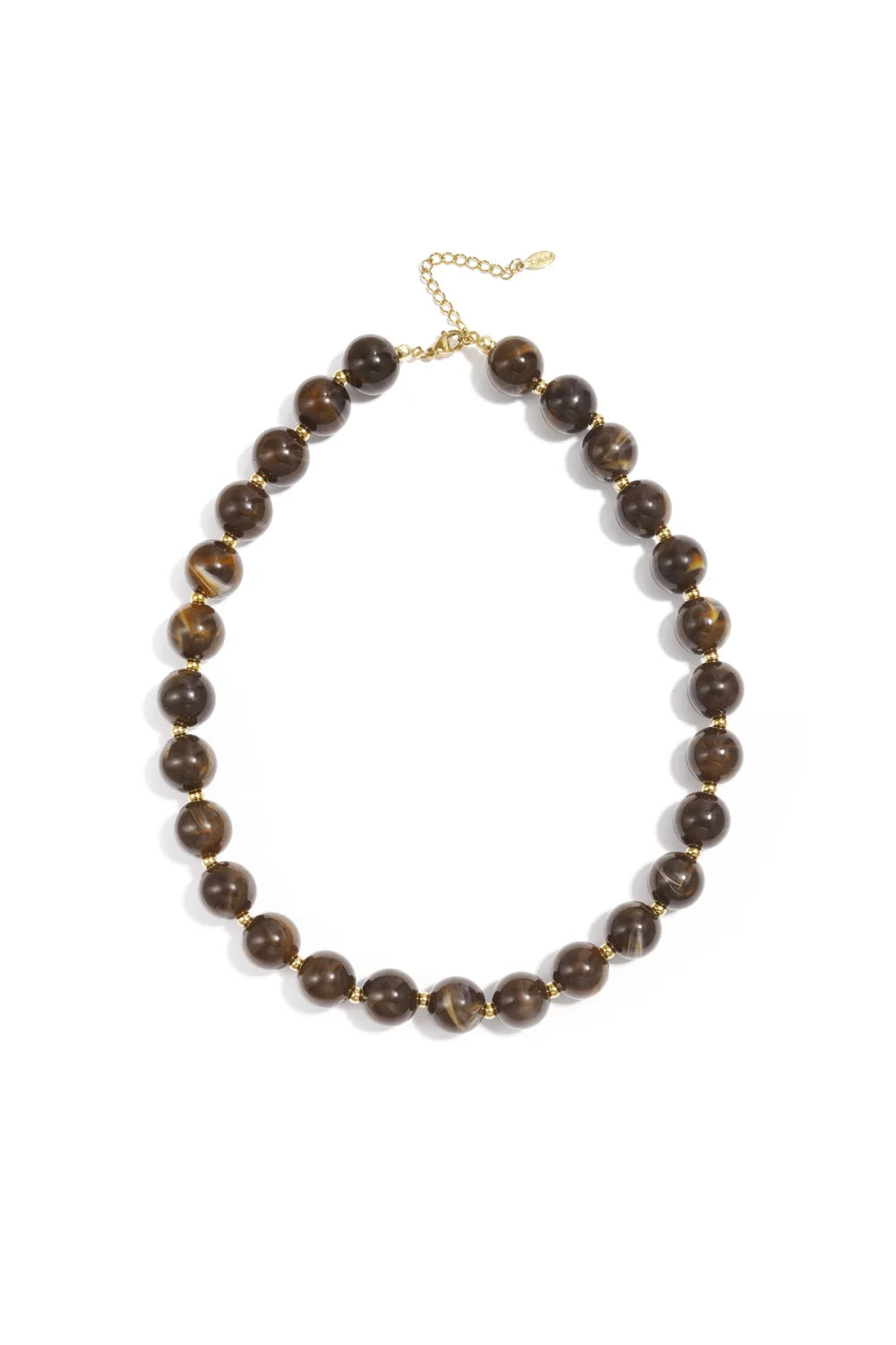 Kyra kralenketting van acryl en roestvrij staal met bruin gestreepte kralen, 37-45 cm, dames sieraad
