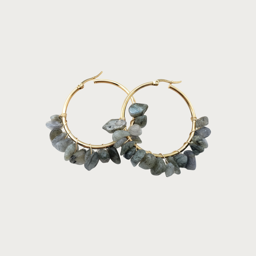 Labradorite - Natuursteen - Oorbellen - Stainless Steel