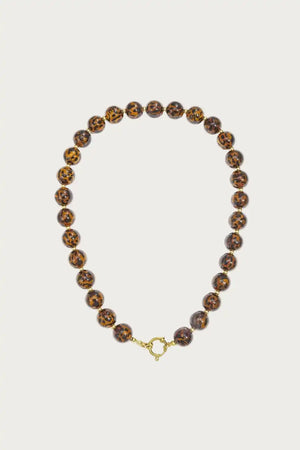RVS kralenketting met luipaardprint en goudkleurige details, stijlvolle leopard sieraden voor dames