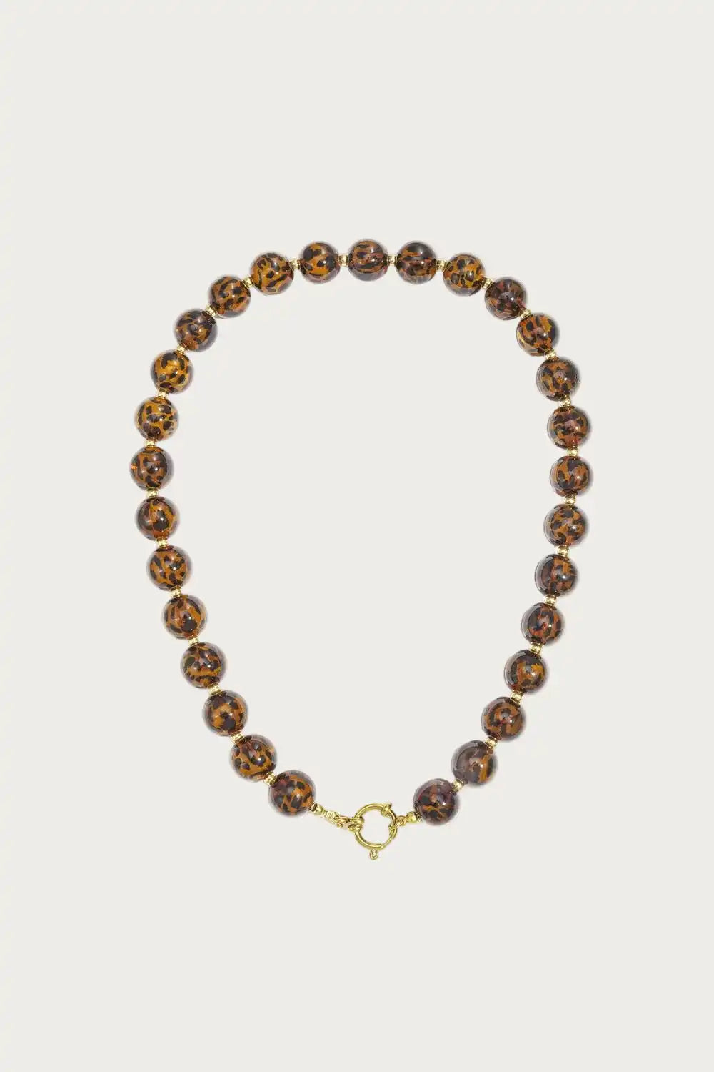 RVS kralenketting met luipaardprint en goudkleurige details, stijlvolle leopard sieraden voor dames