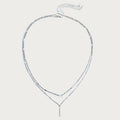 Zilverkleurige dubbele ketting Luna met bar en kristallen hanger, verstelbare sieraden voor dames