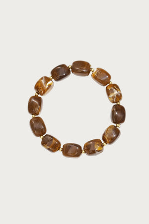Mara kralen armband met glanzende bruine 'chocolate' stenen en gouden roestvrijstalen accenten, luxe dames sieraden
