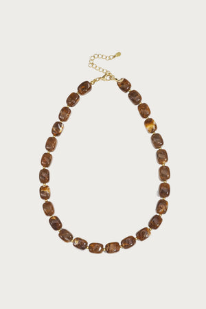 Mara schakelketting van chocoladekleurige kralen van roestvrij staal, met goudkleurige sluiting, voor dames