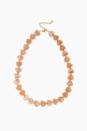 Milena - Hartjes Ketting - Donkerroze - Stainless Steel