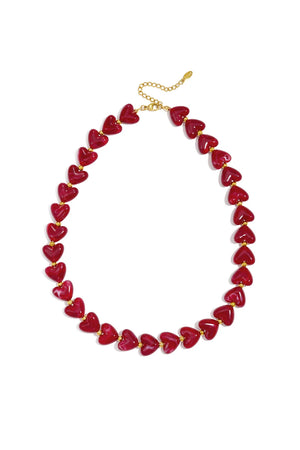 Milena - Heart Necklace - Red - Stainless Steel