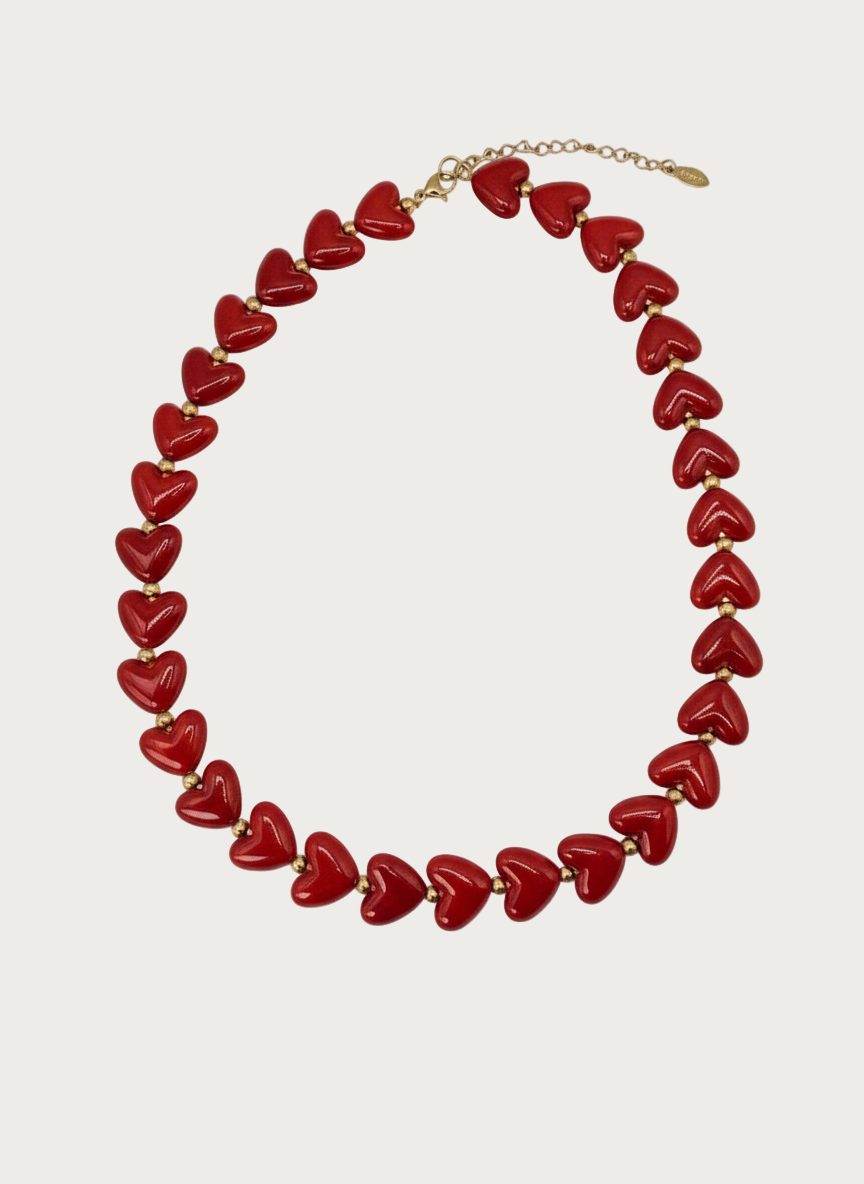 Milena - Hartjes Ketting - Red - Stainless Steel