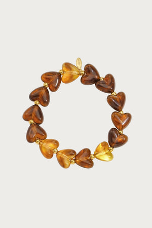 Milena hartjes armband van amber stainless steel kralen, dames sieraden armband met hartjes bedels