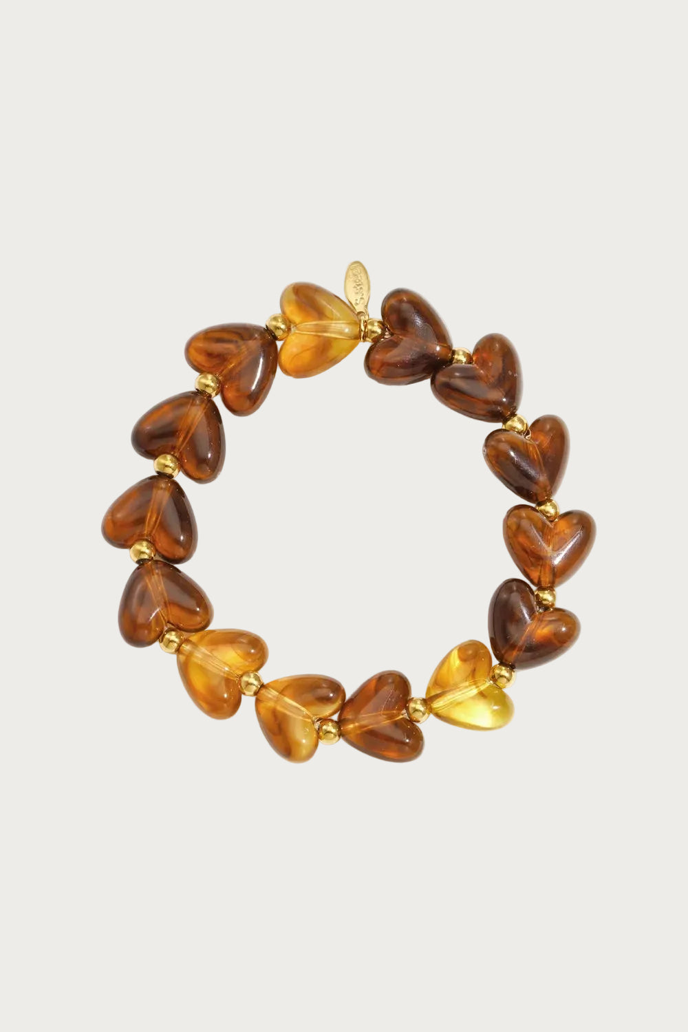 Milena hartjes armband van amber stainless steel kralen, dames sieraden armband met hartjes bedels