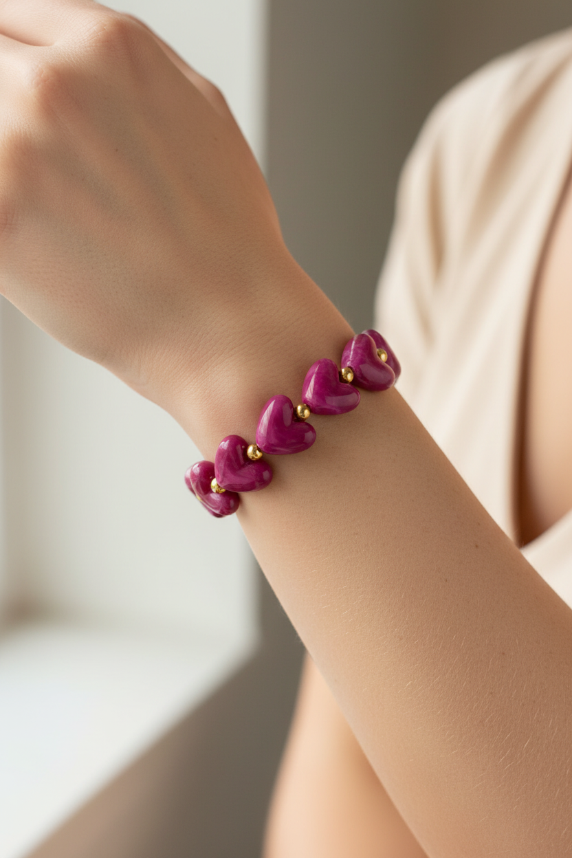 Milena - Hartjes armband - Paars - Stainless Steel