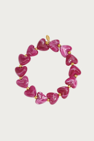 Paarse Milena hartjes armband van roestvrij staal, met goudkleurige kralen en label, sieraden