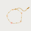 Gouden roze enkelband van stainless steel met bloemetjes en kraaltjes voor dames, verstelbaar