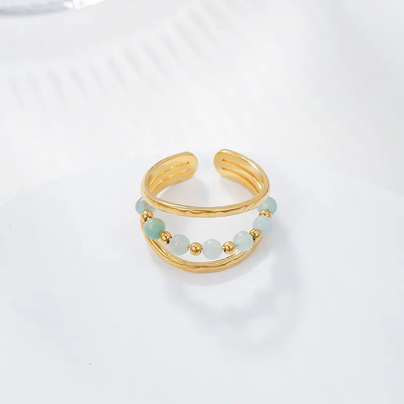 Adjustable gouden roestvrijstalen ring met turkooise kralen, dames sieraden, minimalistische stalen ring