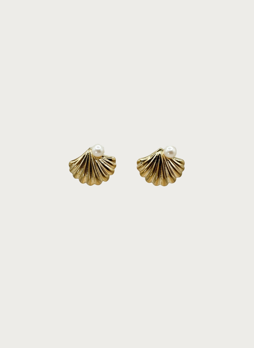 Gouden schelp oorbellen van alloy met parels, elegant dames sieraad