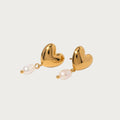 Gouden hart oorbellen van stainless steel met zoetwaterparels, elegante en duurzame dames sieraden