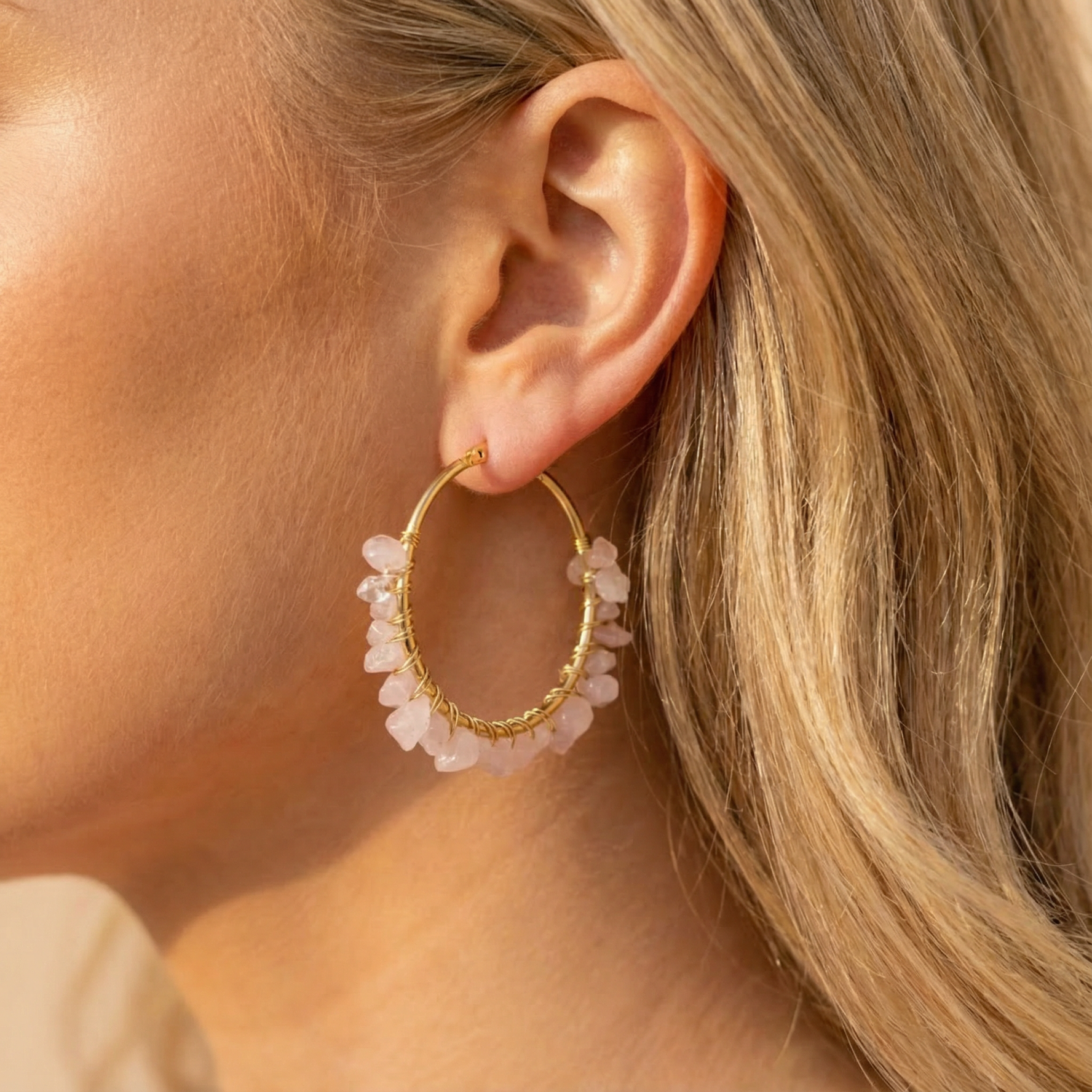 Pink Crystal - Natuursteen - Oorbellen - Stainless Steel