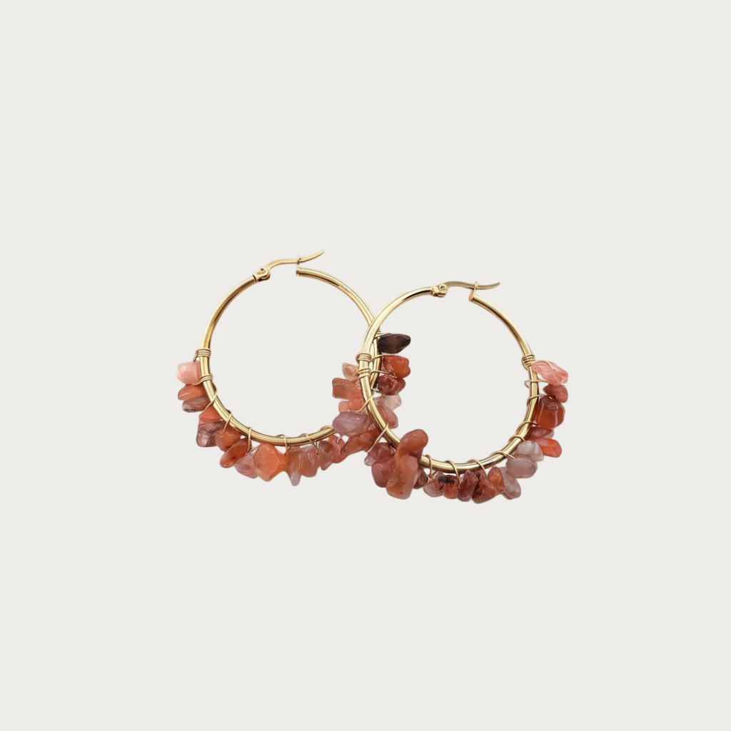 Red agate - Natuursteen - Oorbellen - Stainless Steel