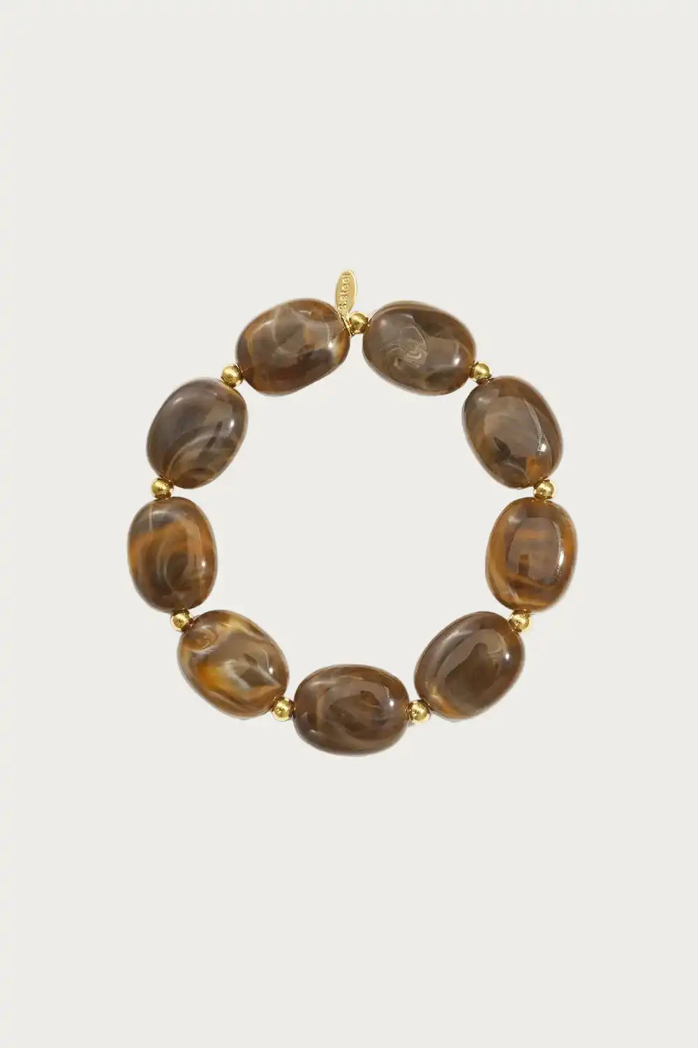 Sienna - Kralen armband - Brown - Stainless Steel met glanzende bruine kralen en goudkleurige accenten, ideaal voor dagelijks gebruik.