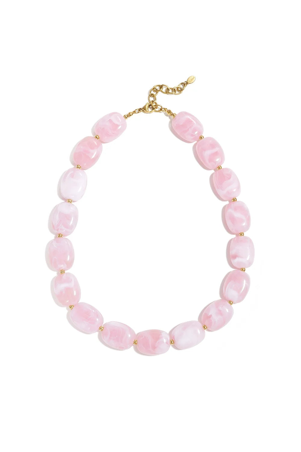 Roze squoval acryl kralen ketting voor vrouwen, middellange dames sieraden met roestvrijstalen sluiting