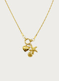 Gouden stainless steel ketting met hart, starfish, schelp en parel bedels