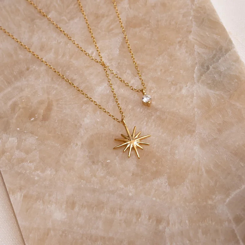 Gouden dubbele ketting van stainless steel met een sterhanger en een steentje, nieuwe collectie sieraden